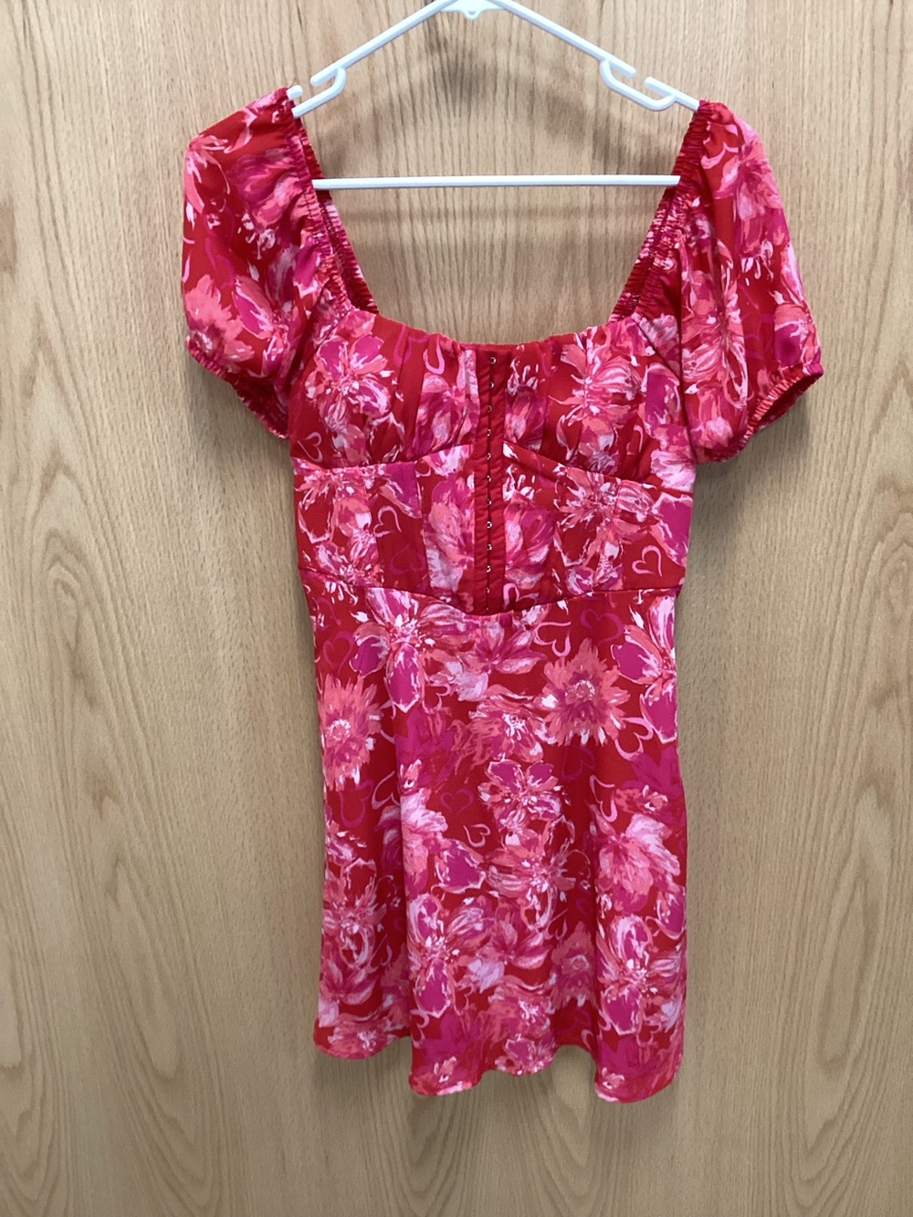 Red Floral Square-Neck Women's Dress